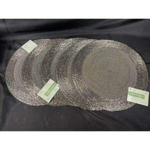 The Spring Shop Set of 5 Silver Charcoal Beaded Round 13in Placemats HL9180295